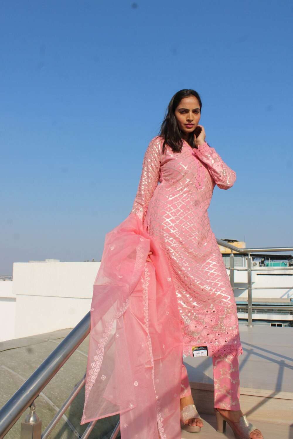Pink Party Wear Pakistani Suit with Zari & Chamki Work - Image 8