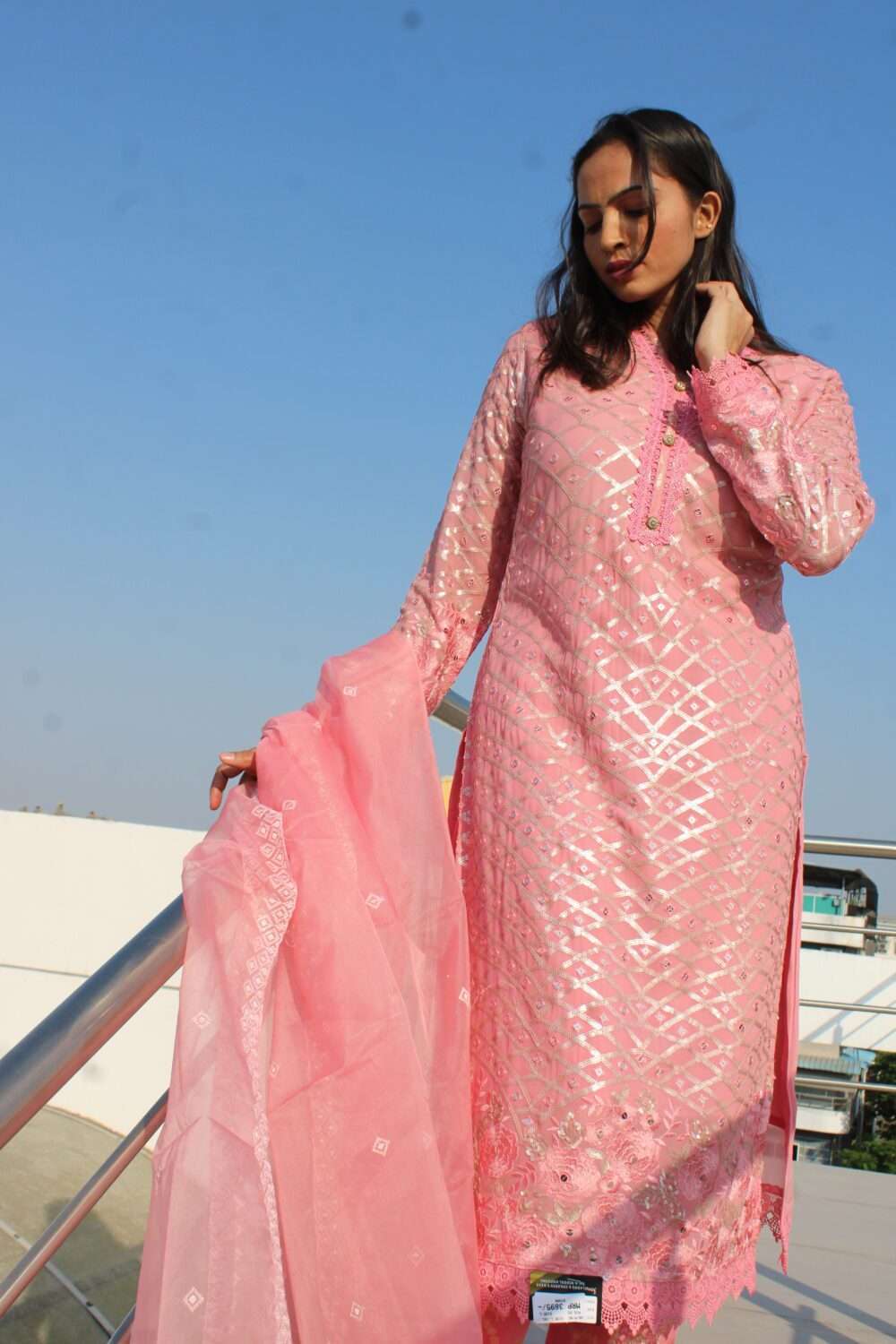 Pink Party Wear Pakistani Suit with Zari & Chamki Work - Image 5