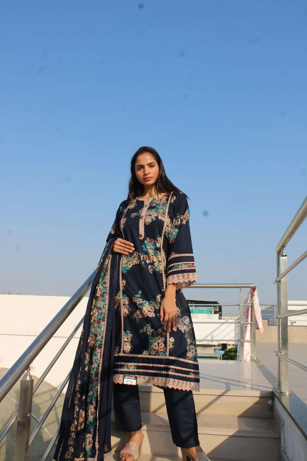 Dark Blue Printed Pakistani Suit - Image 10