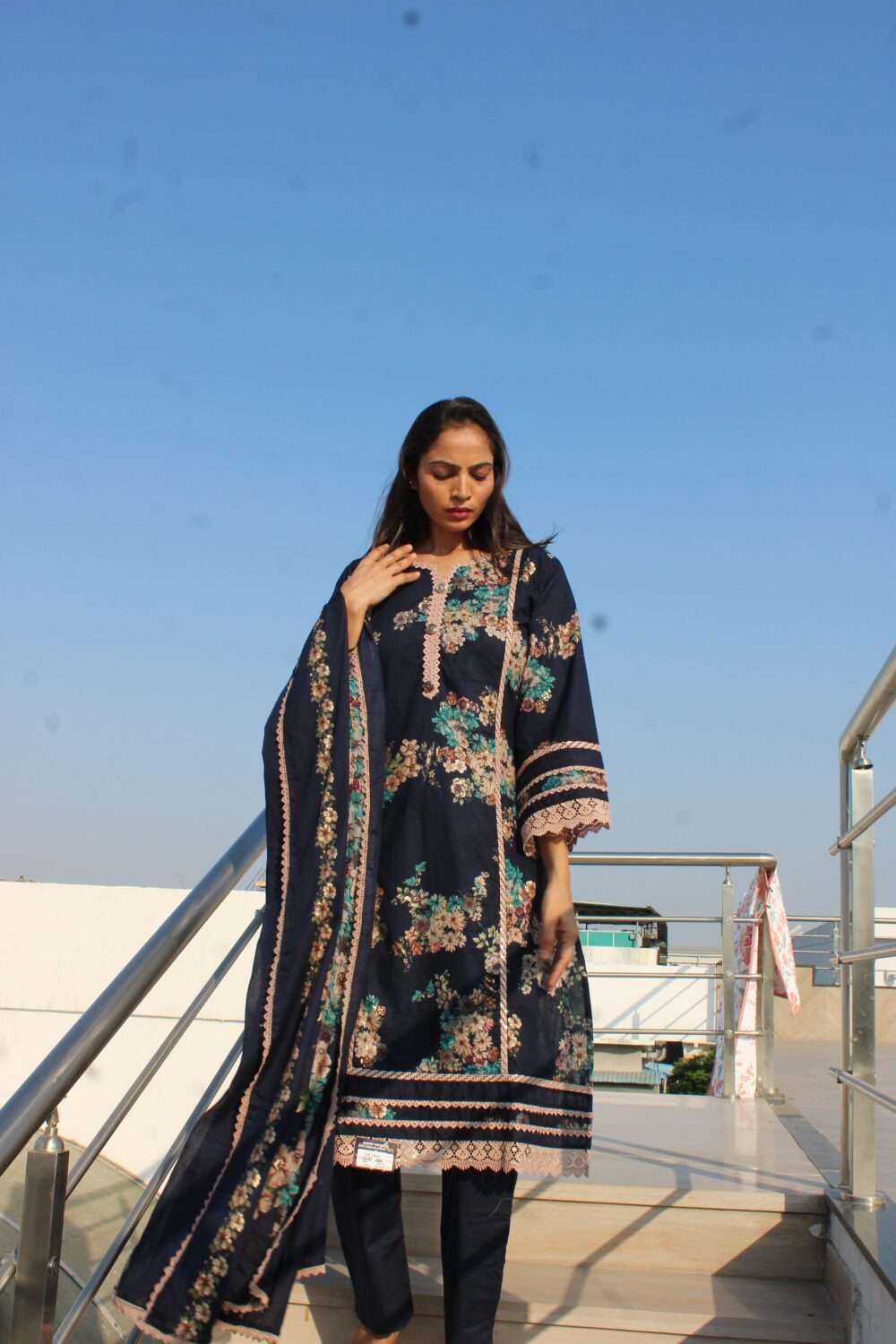 Dark Blue Printed Pakistani Suit