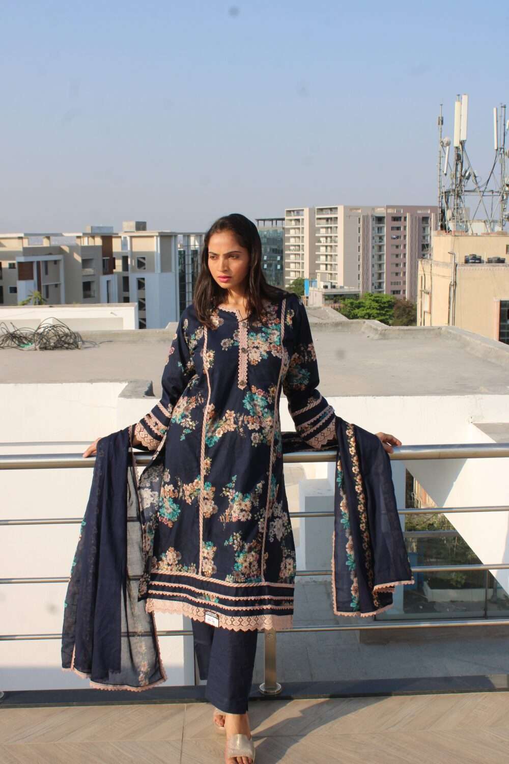 Dark Blue Printed Pakistani Suit - Image 7
