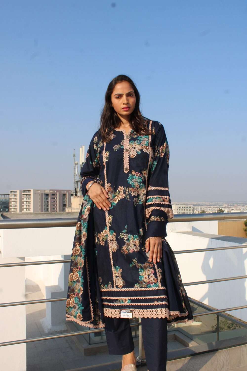 Dark Blue Printed Pakistani Suit - Image 6