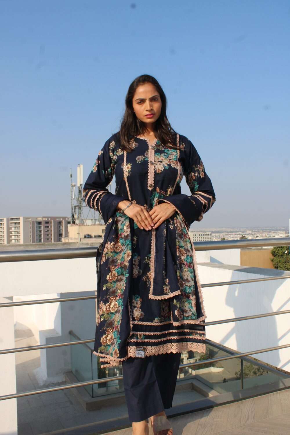 Dark Blue Printed Pakistani Suit - Image 5