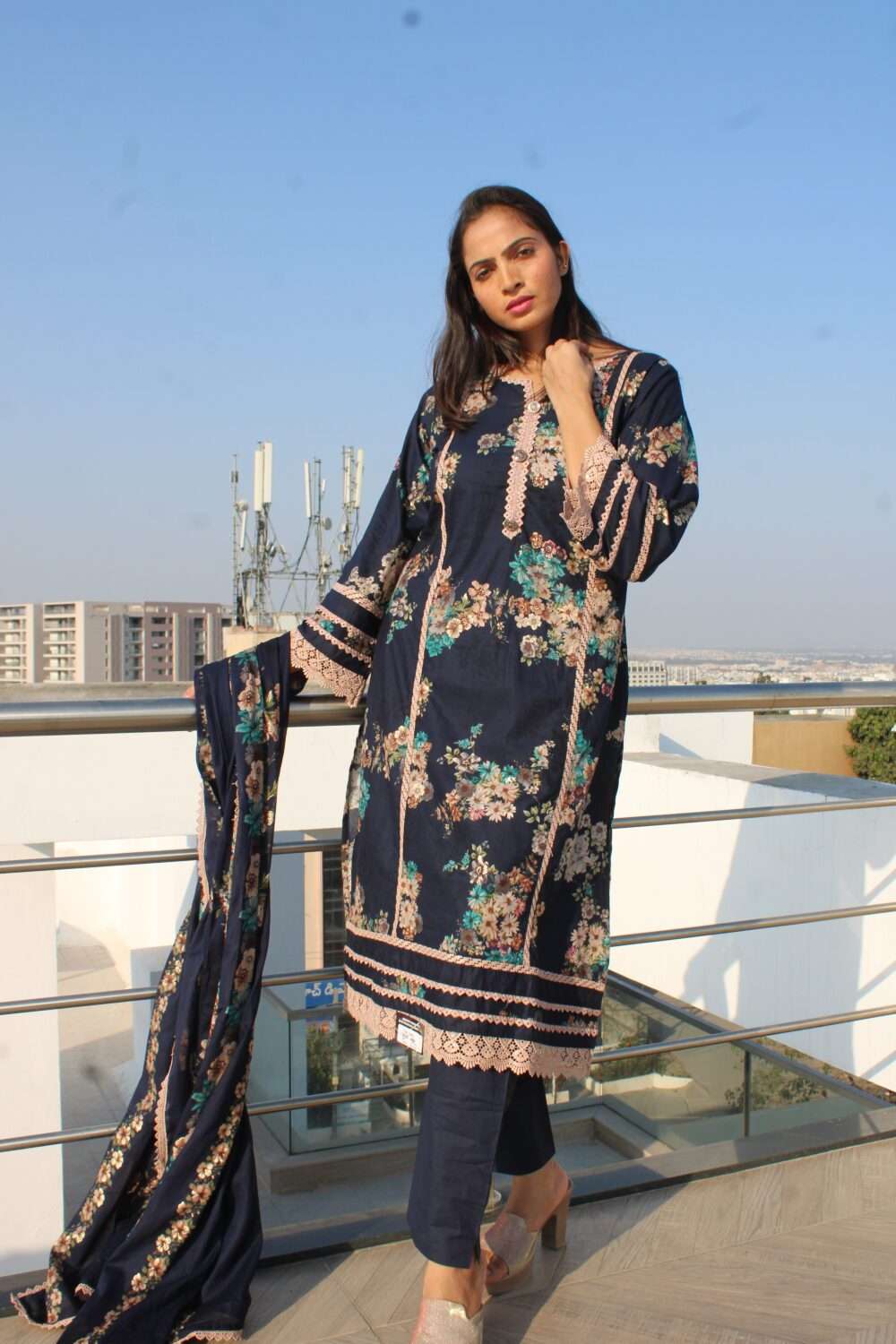 Dark Blue Printed Pakistani Suit - Image 4