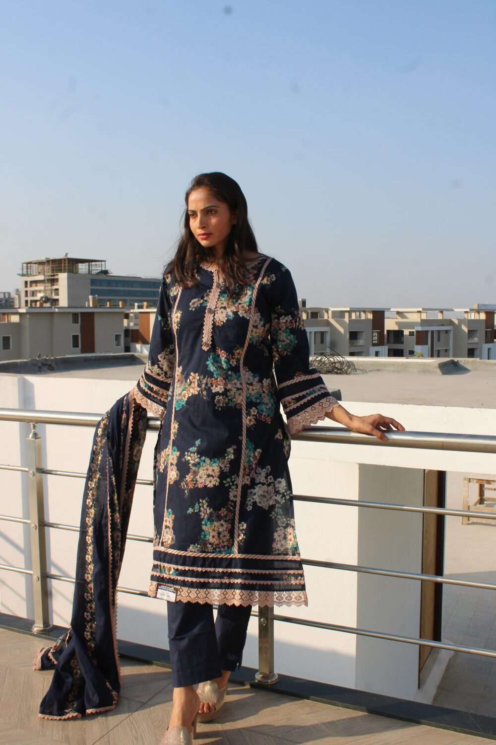 Dark Blue Printed Pakistani Suit - Image 3