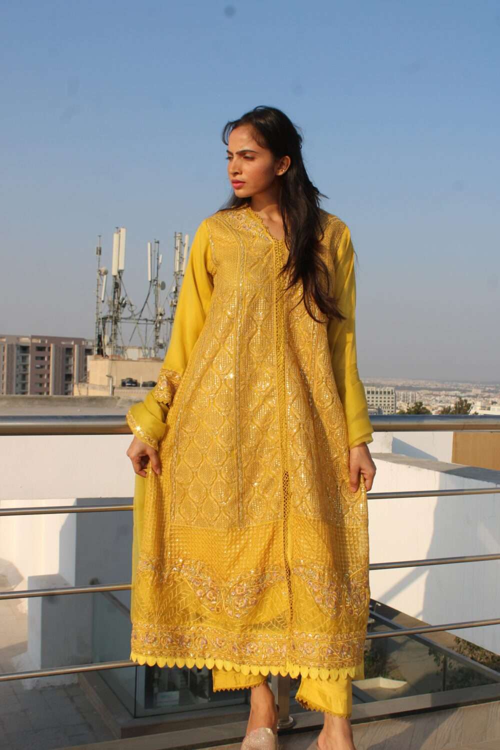 Yellow Pakistani Suit with Lacework & Chamki - Image 7