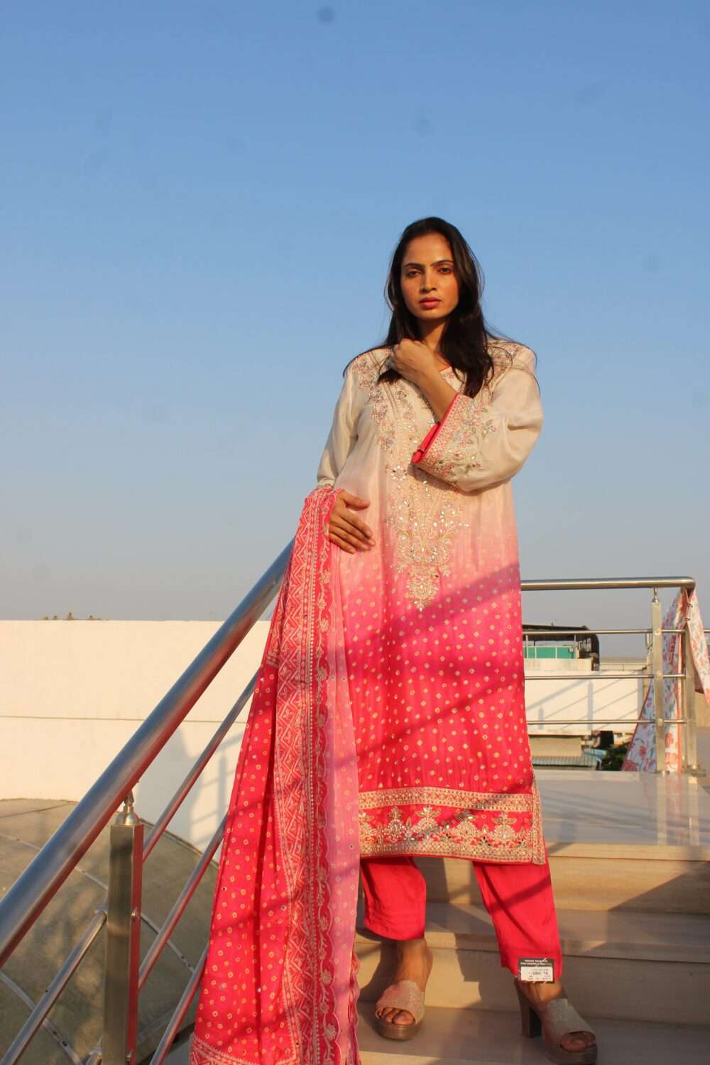 Pink Pakistani Party Wear Suit with Embroidery, Stonework & Mirror Work - Image 12