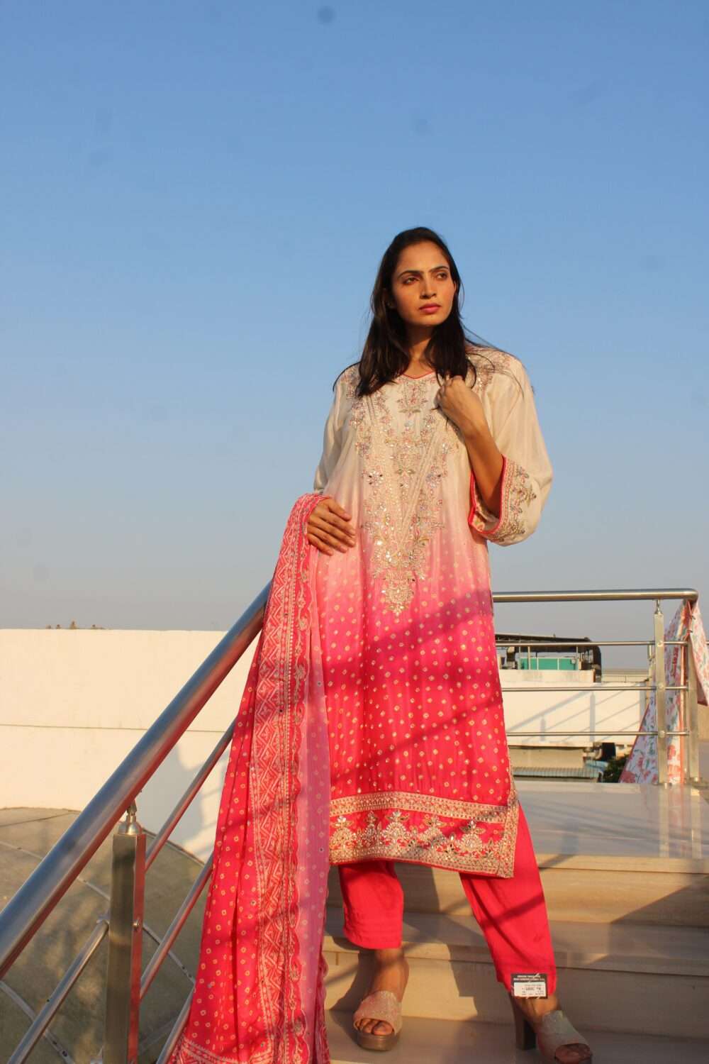Pink Pakistani Party Wear Suit with Embroidery, Stonework & Mirror Work - Image 11