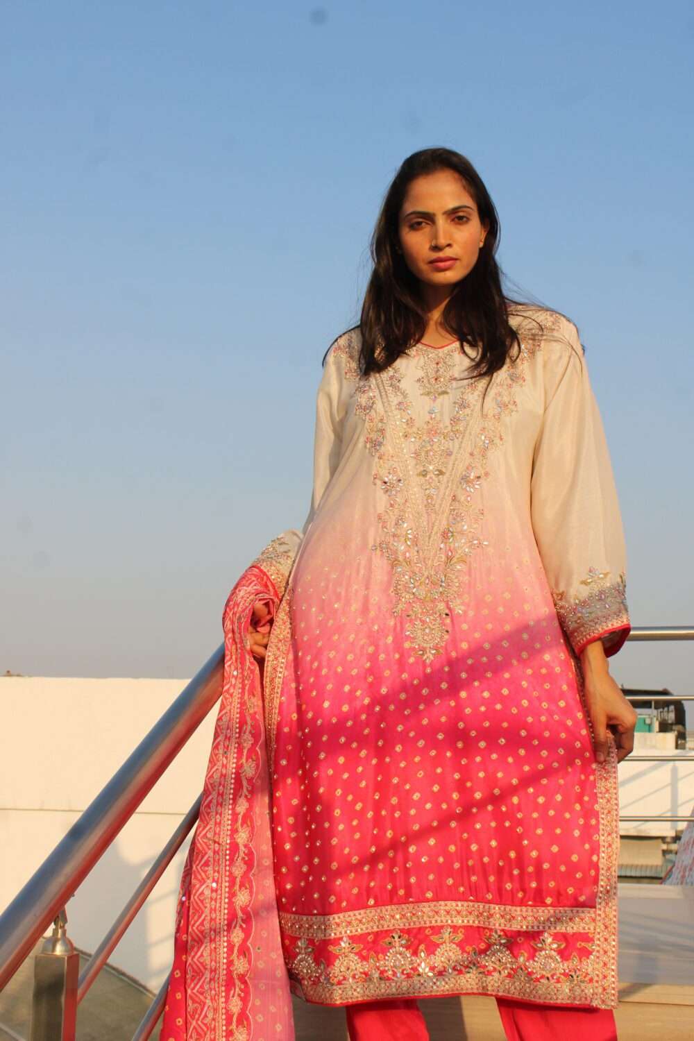 Pink Pakistani Party Wear Suit with Embroidery, Stonework & Mirror Work - Image 10