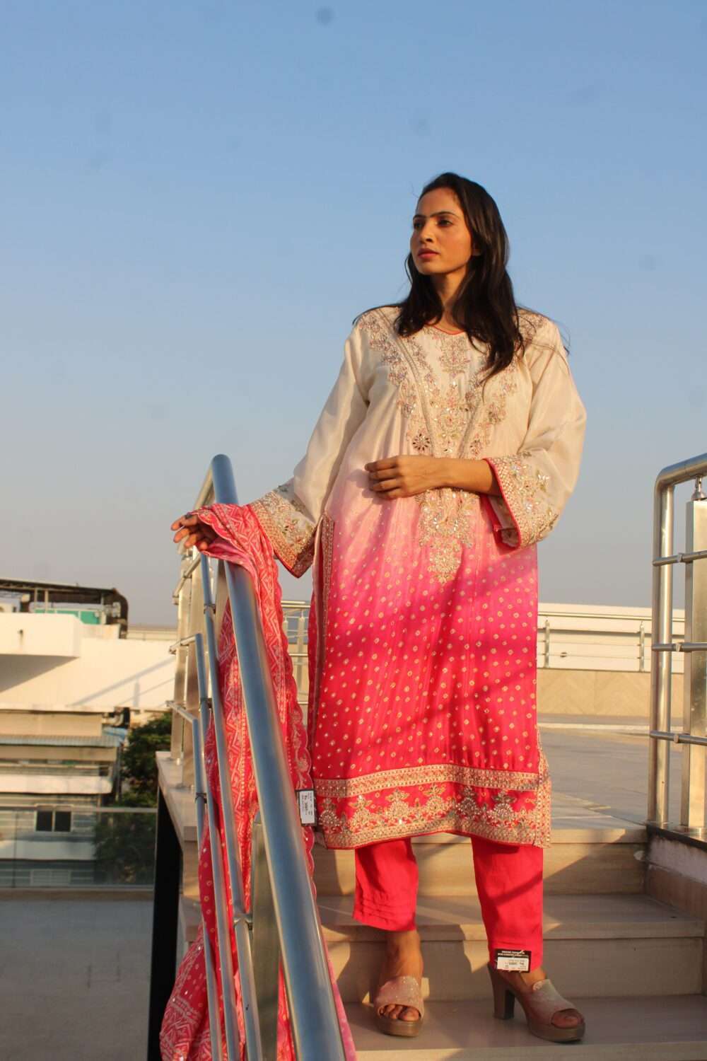 Pink Pakistani Party Wear Suit with Embroidery, Stonework & Mirror Work - Image 9