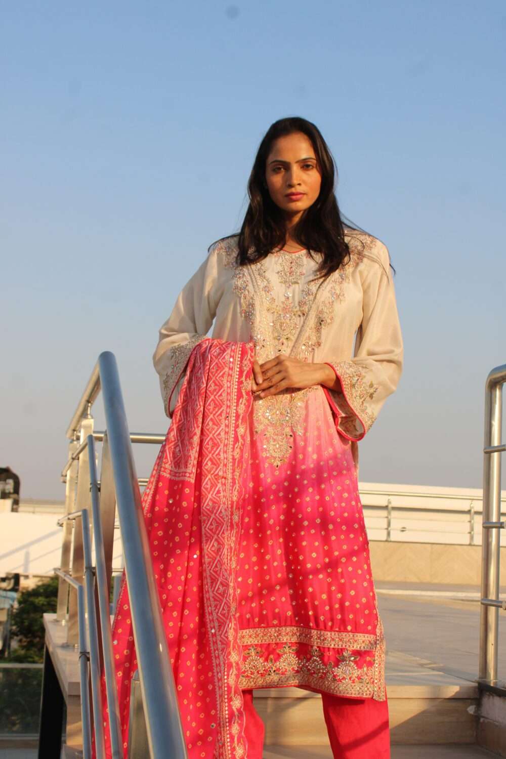 Pink Pakistani Party Wear Suit with Embroidery, Stonework & Mirror Work - Image 8