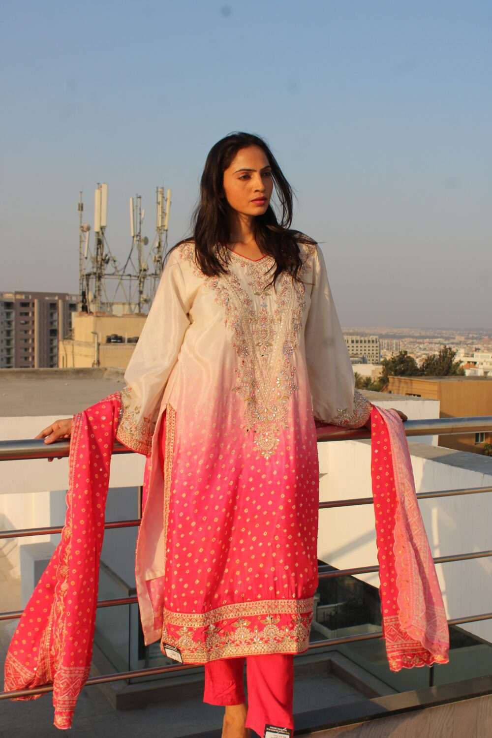 Pink Pakistani Party Wear Suit with Embroidery, Stonework & Mirror Work - Image 7