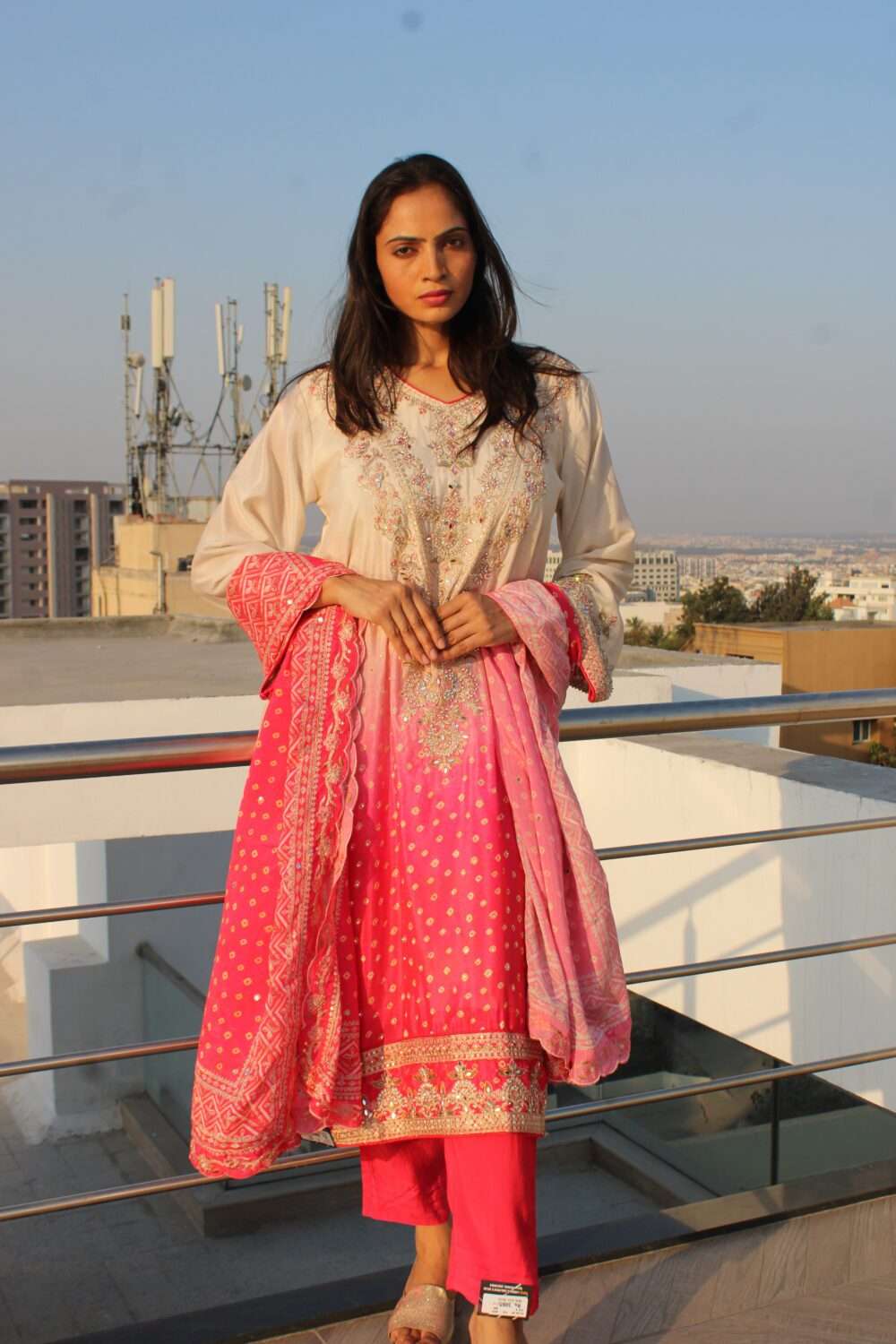 Pink Pakistani Party Wear Suit with Embroidery, Stonework & Mirror Work - Image 5