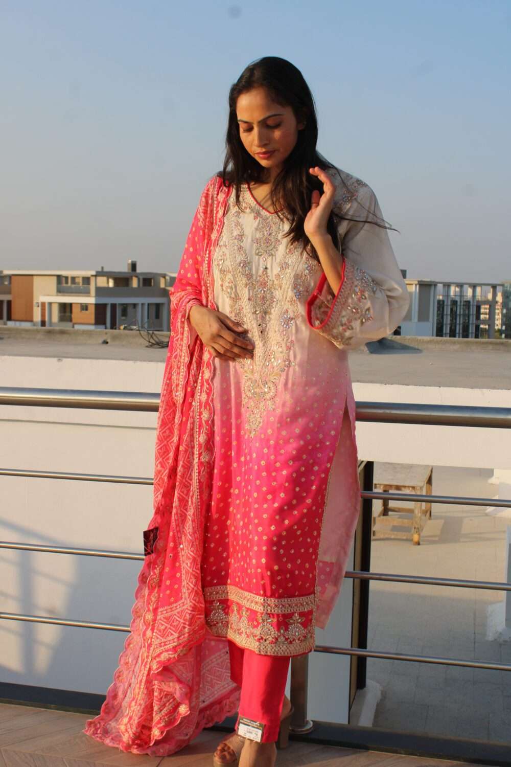 Pink Pakistani Party Wear Suit with Embroidery, Stonework & Mirror Work - Image 3