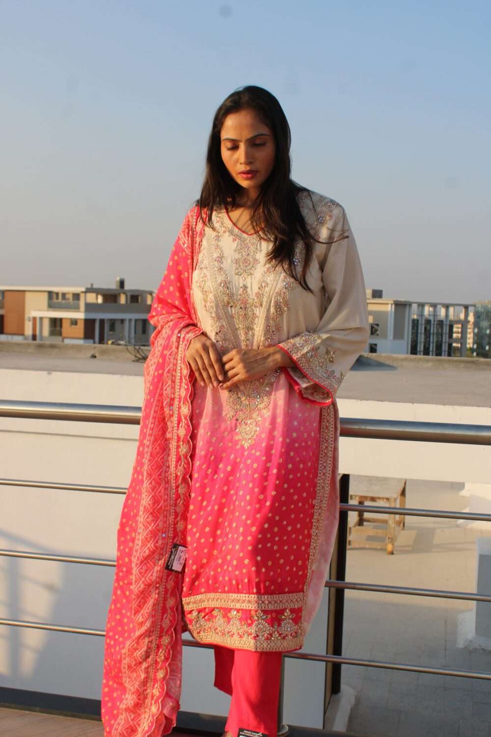 Pink Pakistani Party Wear Suit with Embroidery, Stonework & Mirror Work - Image 2