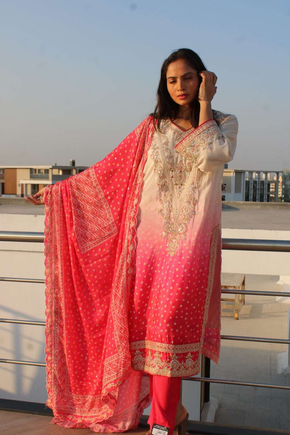 Pink Pakistani Party Wear Suit with Embroidery, Stonework & Mirror Work
