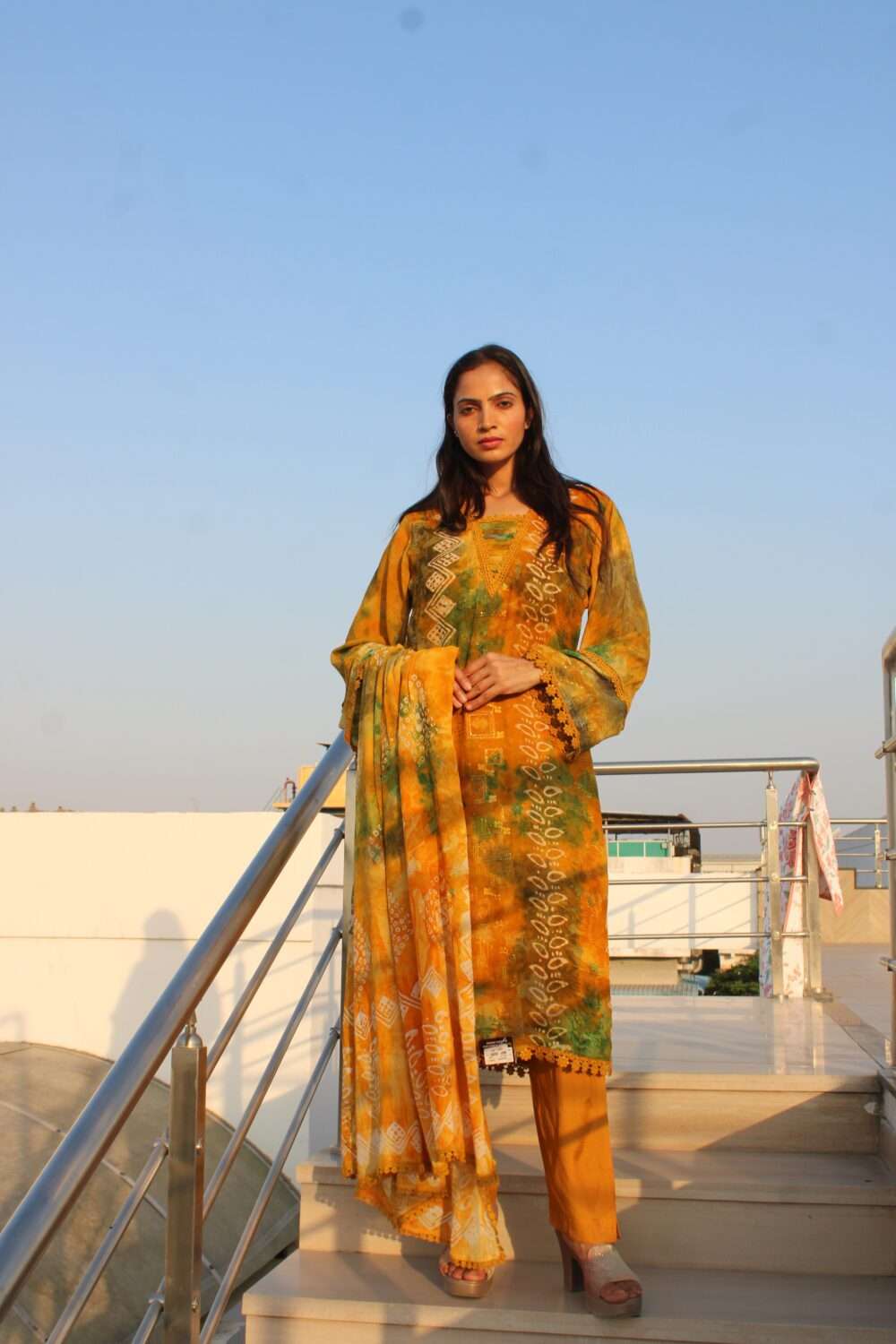 Yellow Pakistani Suit with Lacework - Image 9