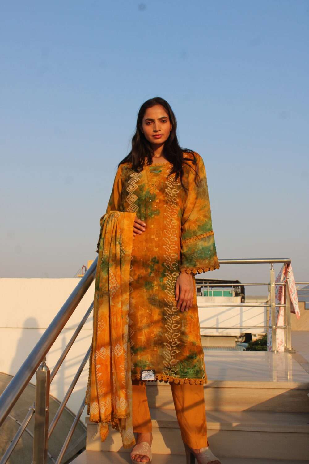 Yellow Pakistani Suit with Lacework - Image 8