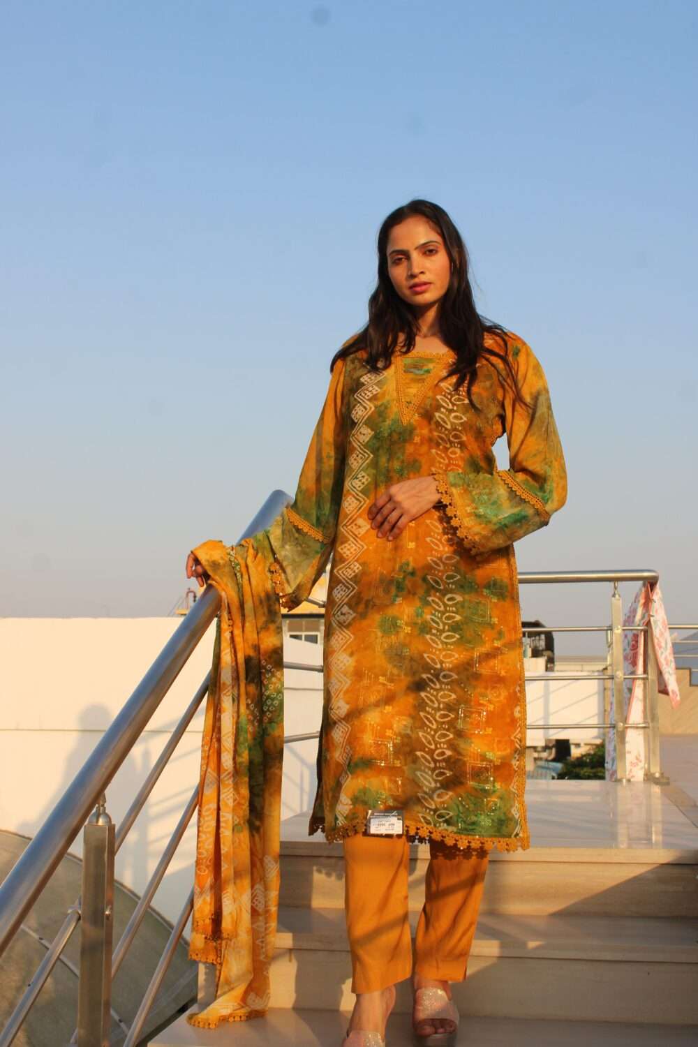 Yellow Pakistani Suit with Lacework - Image 7