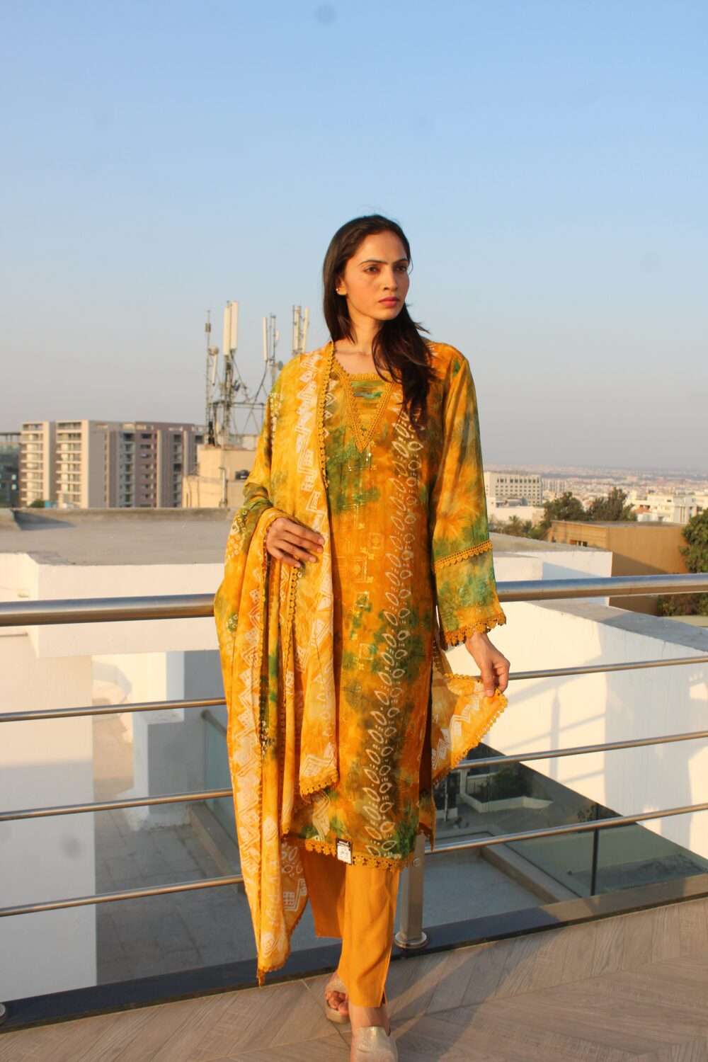 Yellow Pakistani Suit with Lacework - Image 5