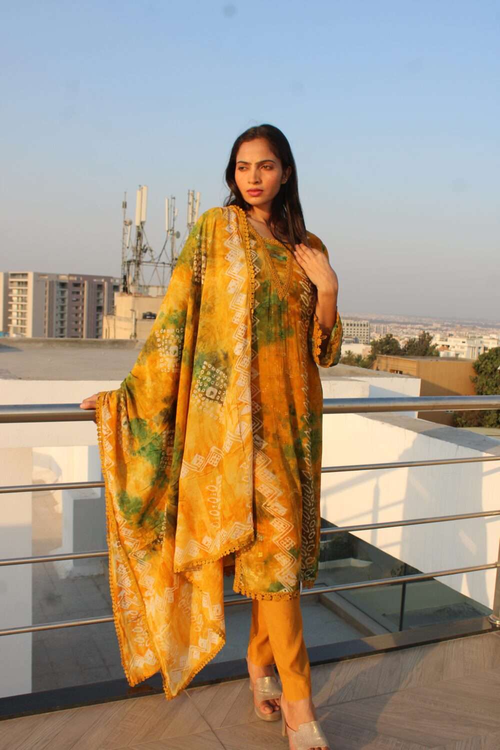 Yellow Pakistani Suit with Lacework - Image 3