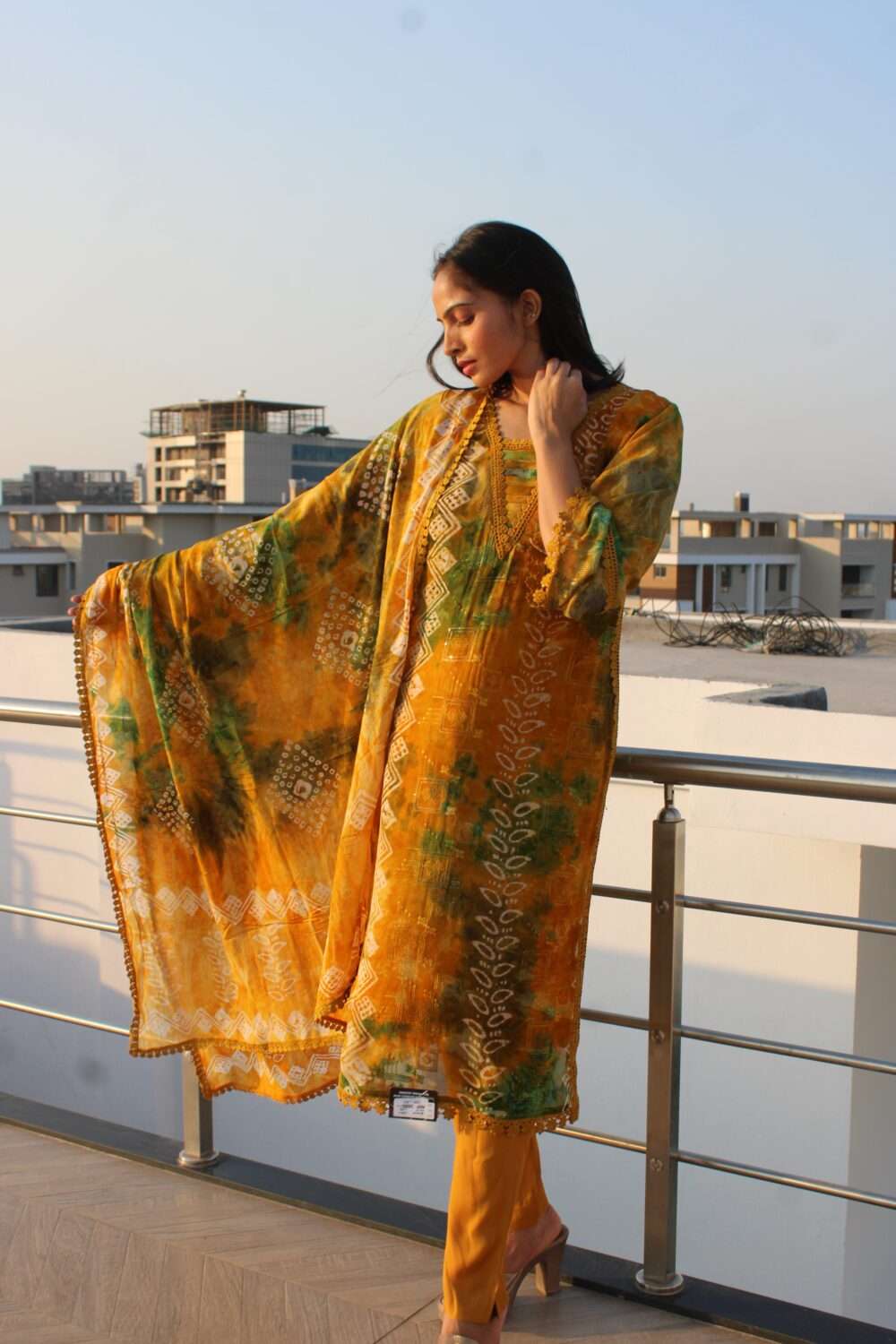 Yellow Pakistani Suit with Lacework
