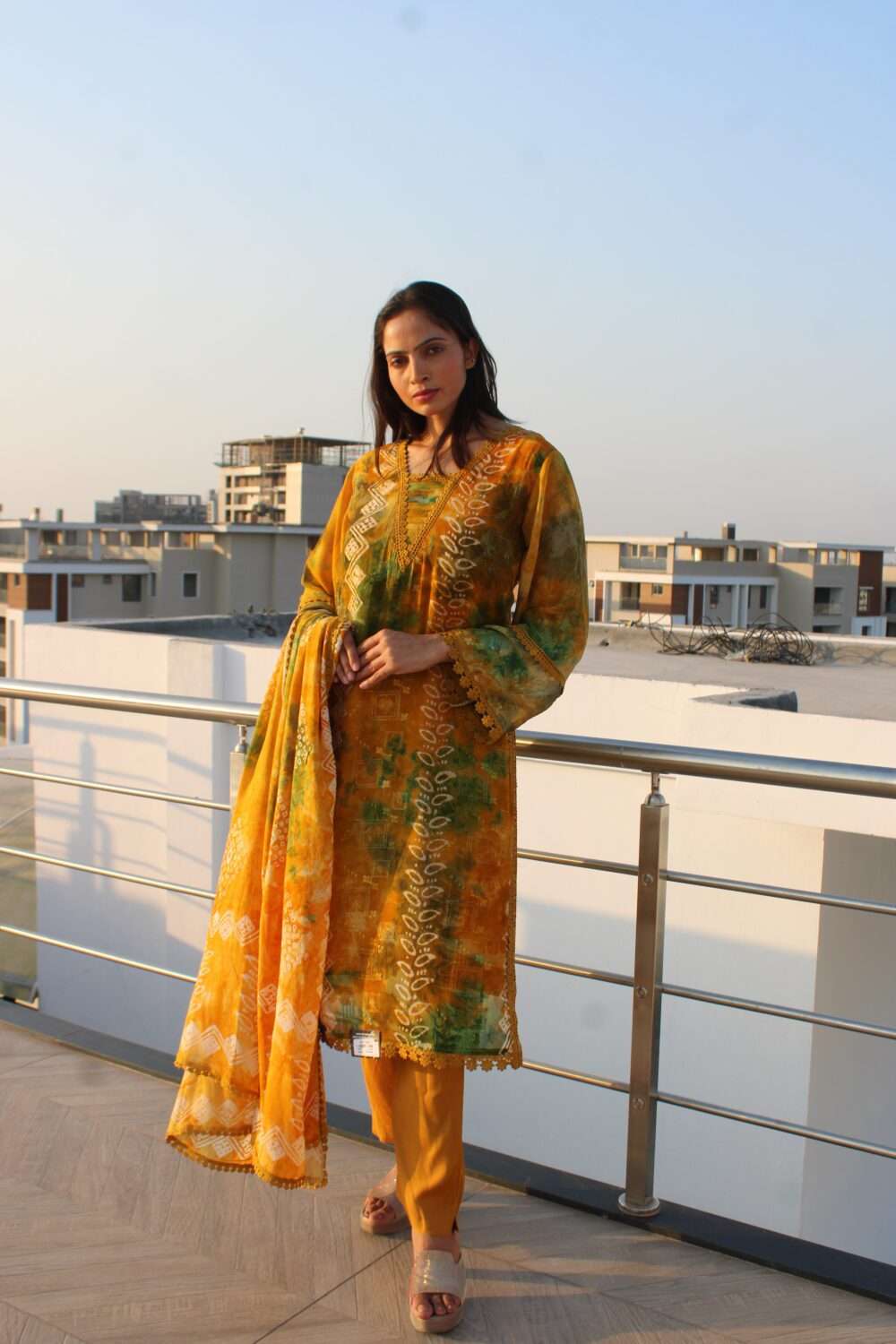 Yellow Pakistani Suit with Lacework - Image 2