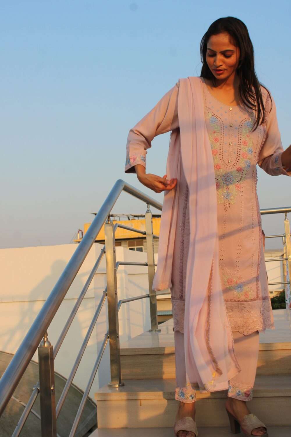 Light Purple Pakistani Suit with Lacework and Embroidery - Image 10