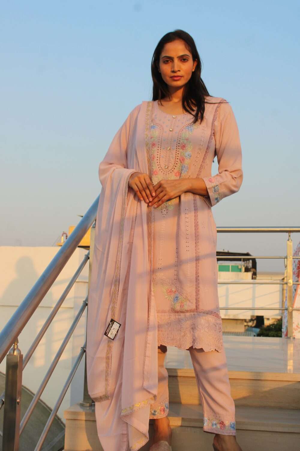 Light Purple Pakistani Suit with Lacework and Embroidery - Image 7