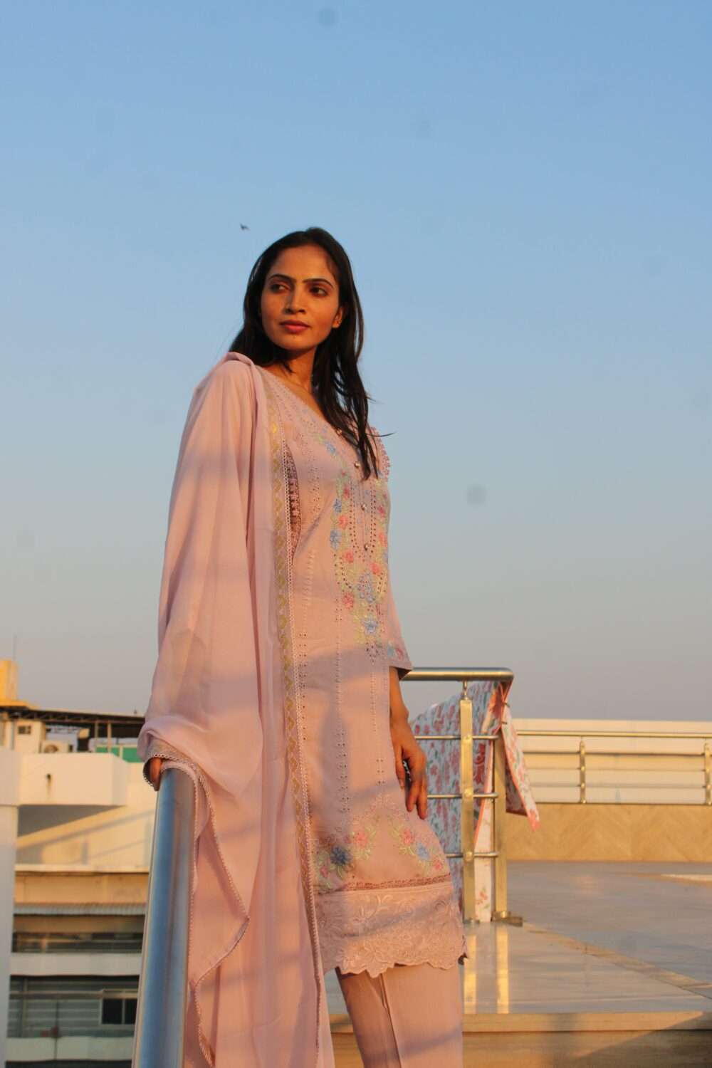 Light Purple Pakistani Suit with Lacework and Embroidery - Image 6