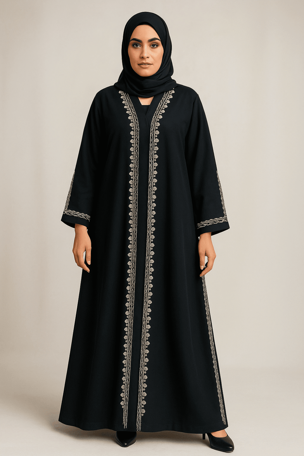 Black Abaya with Embroidery and Stonework