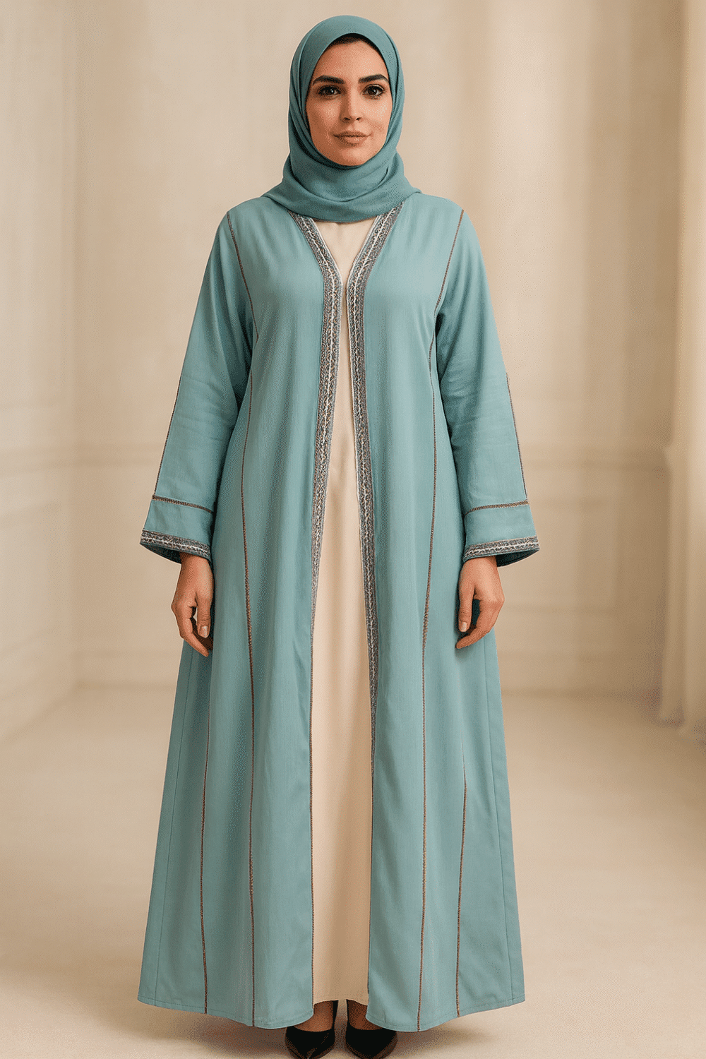 Light Blue Abaya with Stonework and Embroidery