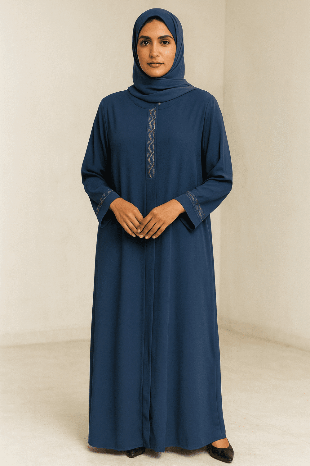 Light blue Turkish Abaya with Embroidery