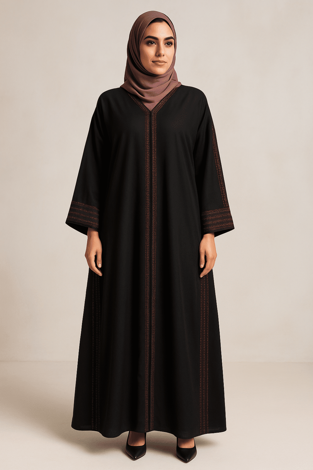 Black Abaya with Embroidery and Stonework