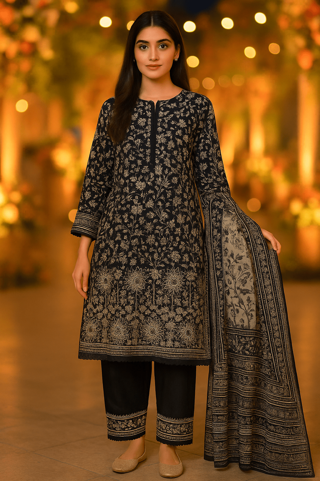 Black Suit with Lace Work & Embroidery - Image 2