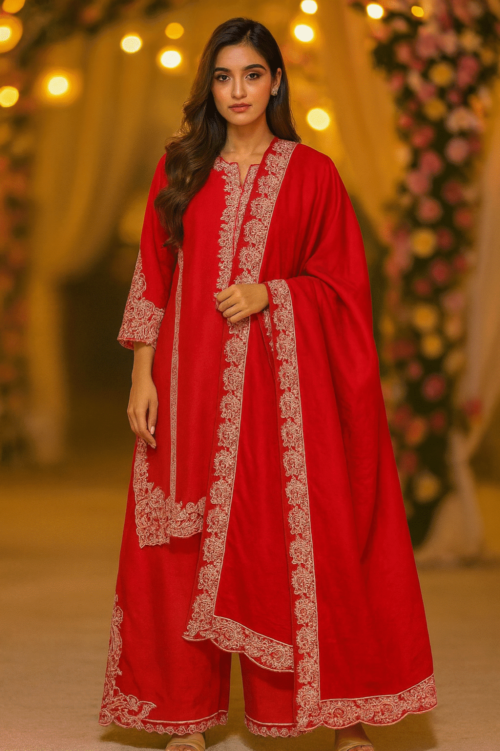 Red Pakistani Suit with Embroidery