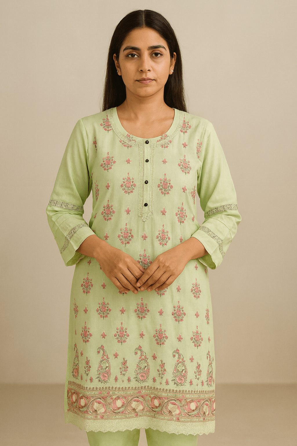 Green Suit with Embroidery Work & Lace Work - Image 2