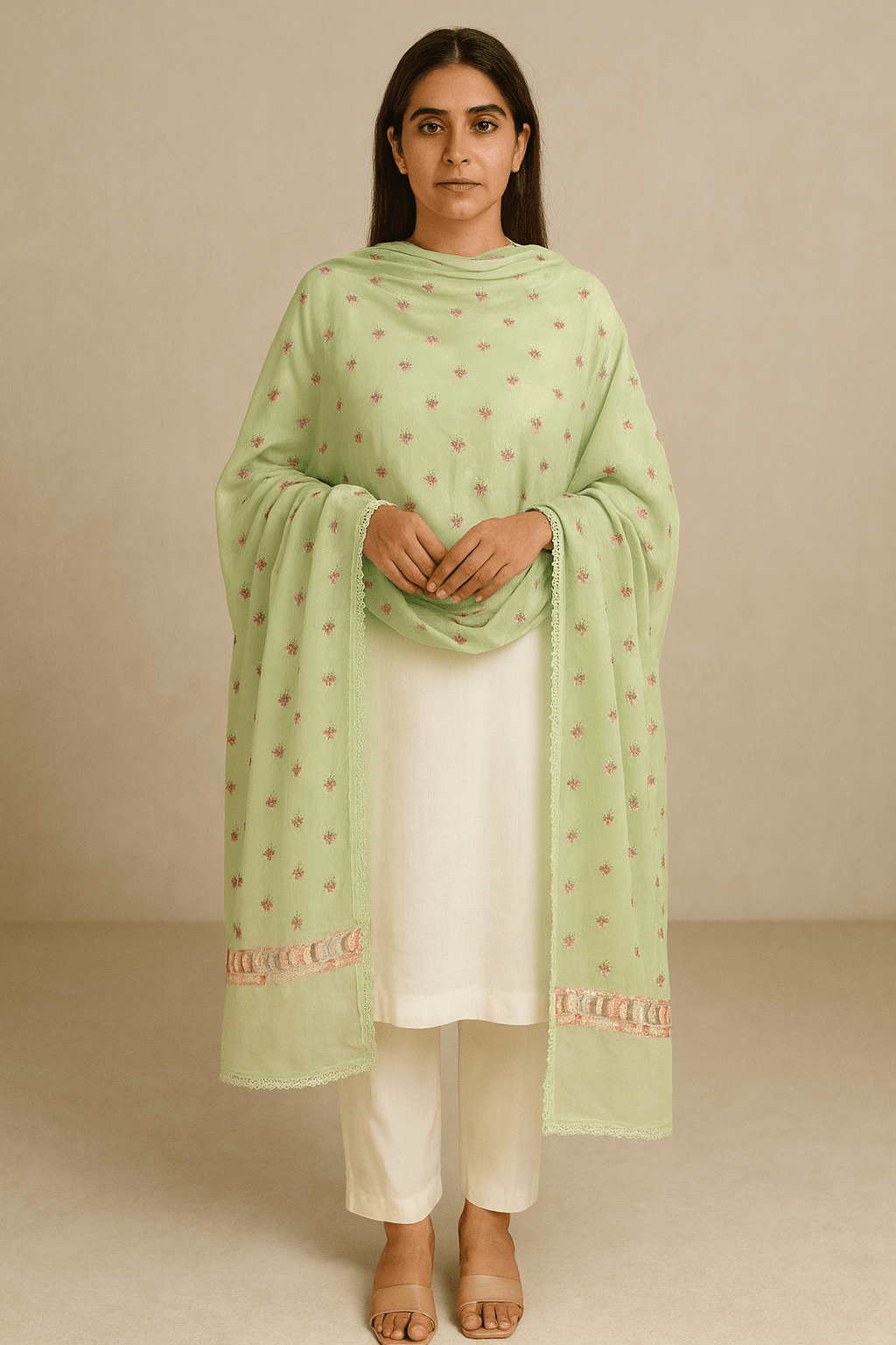 Green Suit with Embroidery Work & Lace Work - Image 3