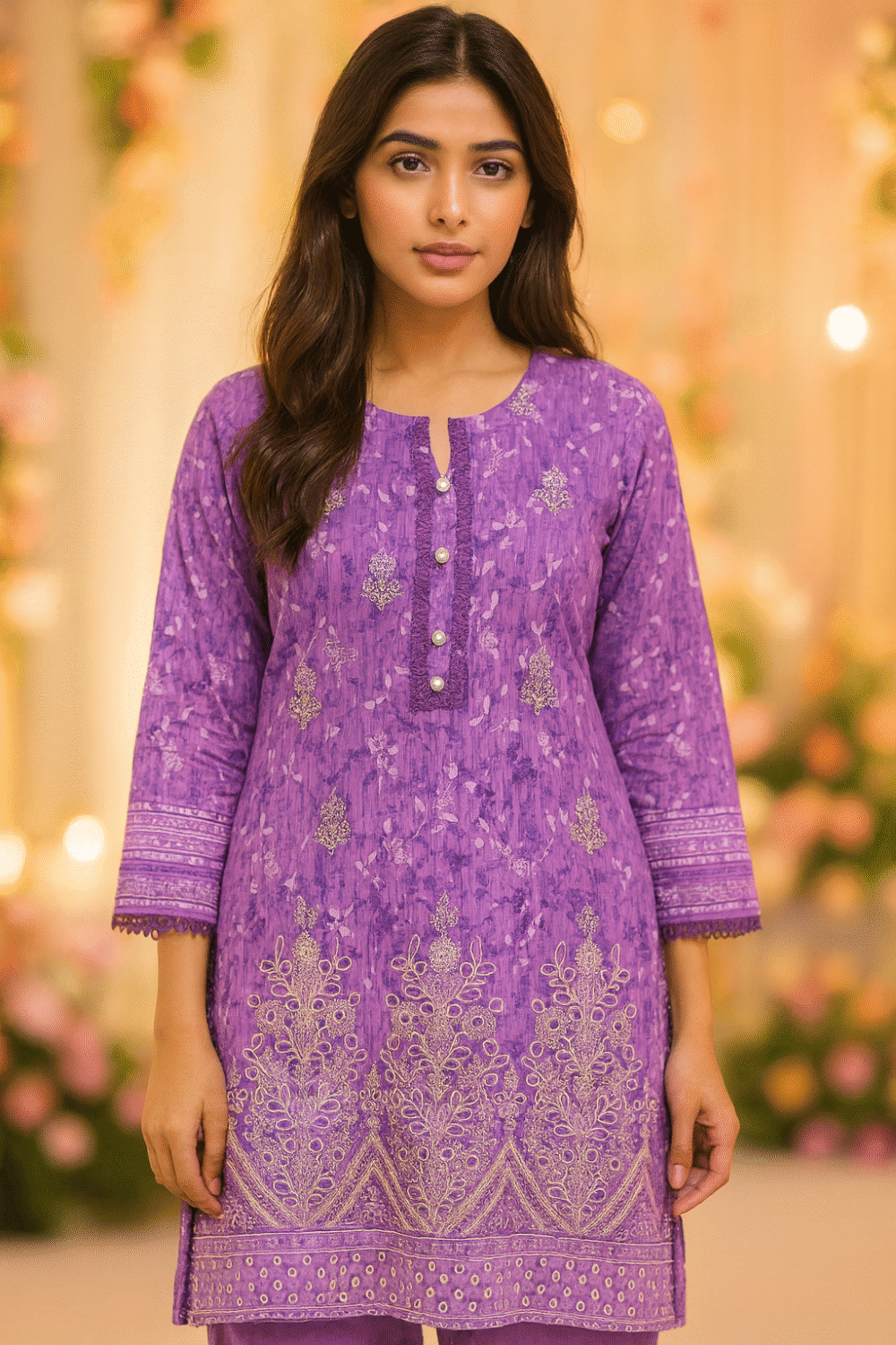 Purple Pakistani Suit with Lace Work & Embroidery