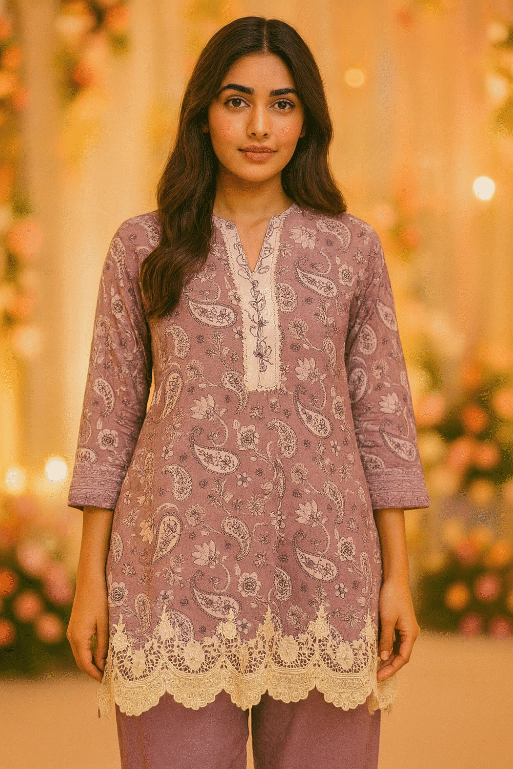 Light Purple Suit with Printed Design