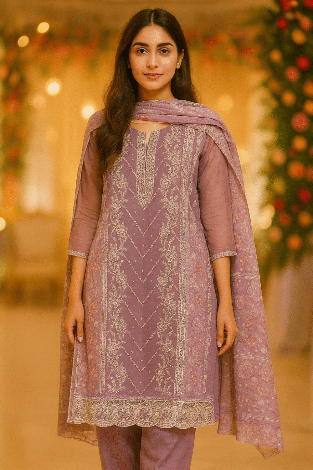 Pink Suit with Embroidery & Lace Work